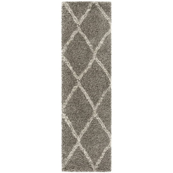 SAFAVIEH Hudson Adella Geometric Diamonds Shag Runner Rug, Grey/Ivory, 2'3" x 8'