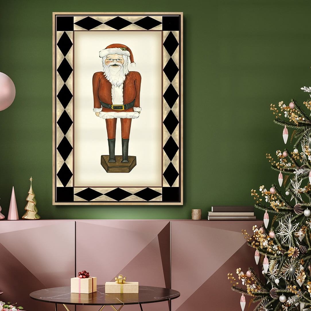 Jolly Santa - Framed Gallery Wrapped Holiday Canvas - 27 x 41 - Natural Wood Frame