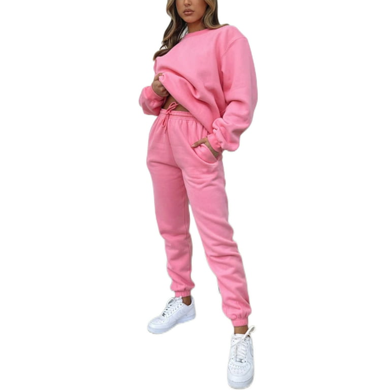 Cindysus Ladies Jogger Set Elastic Waist Sweatsuits Long Sleeve Two Piece  Outfit Running Sweatshirts And Sweatpants Thick Lounge Sets Pink 3XL 