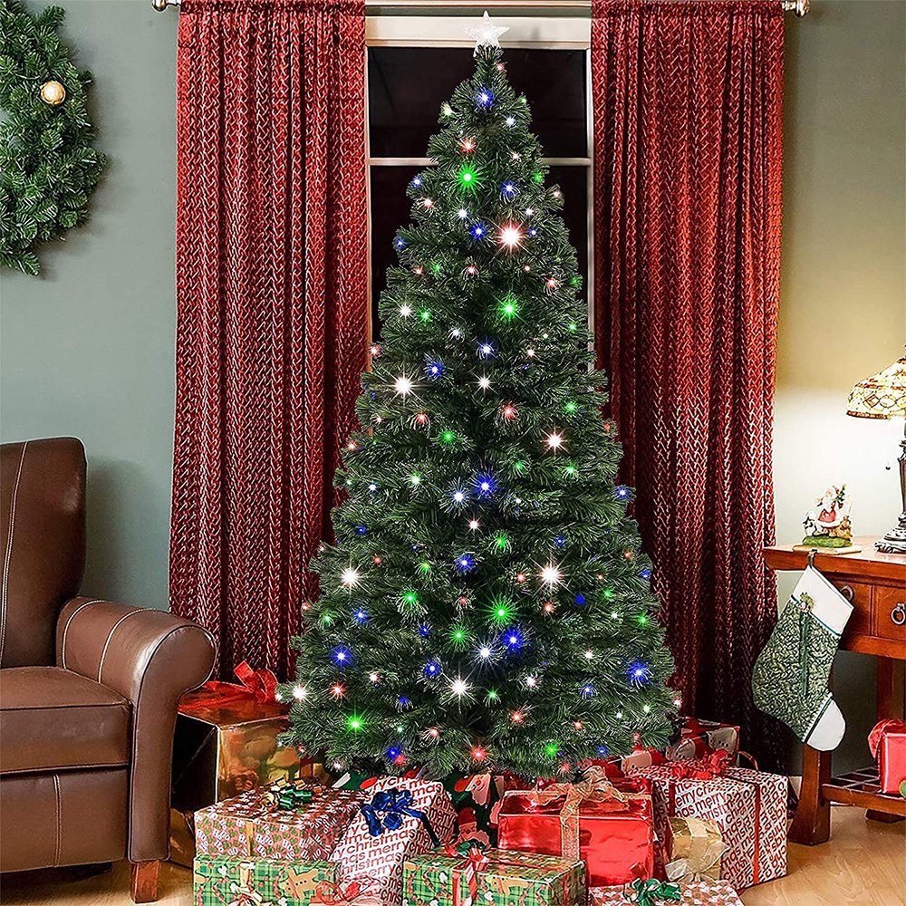 Christmas Decorations, 7.5FT Artificial Christmas Tree with 450 Lights, 1656 Tips, Hinged Pre