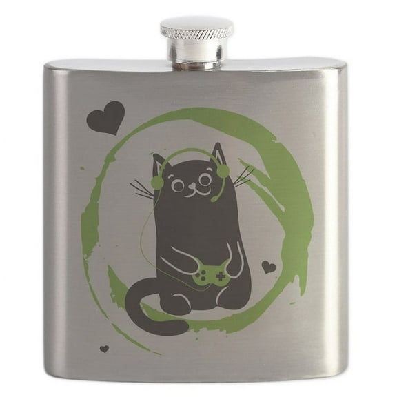 CafePress - Gamer Cat Flask - Stainless Steel Flask, 6oz Drinking Flask