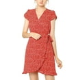 thumbnail image 6 of Allegra K Women's V-Neck Floral Ruffle Hem Short Sleeve Mini Faux Wrap Dress, 6 of 7