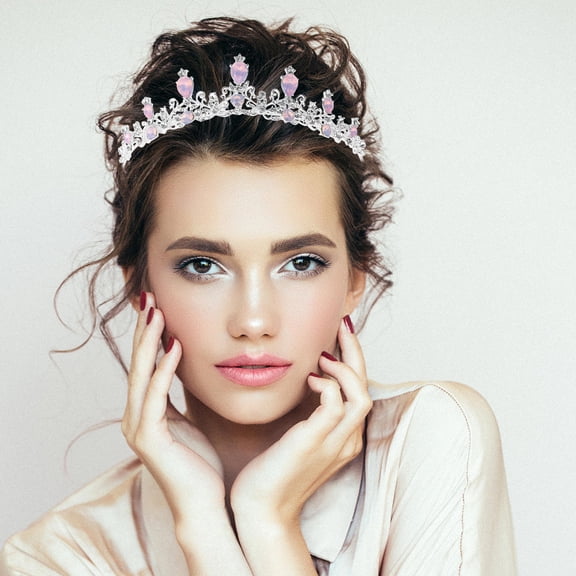OUNONA Pink Rhinestone Bride Crown Alloy Headdress Wedding Hair Accessories for Women's Size 1.5 inches