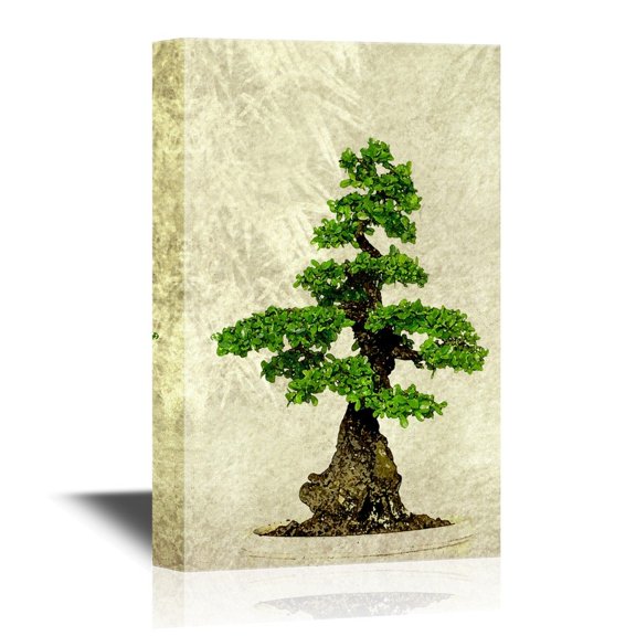 wall26 - Bonsai Canvas Wall Art - Green Bonsai Plant - Gallery Wrap Modern Home Art | Ready to Hang - 32x48 inches