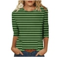 thumbnail image 3 of Lenago Womens Summer Tops 3/4 Sleeves Stripes Crew Neck T Shirt Fashion Loose Comfort Mid-Length Blouse Round Neck Casual Tops Vacation Everyday Costume Going,Beach,Shopping Shirt For Women (US:4-12), 3 of 5