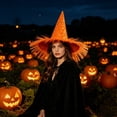 thumbnail image 4 of Halloween Witch Hat Costume, Black Pointed Wizard Hat With Gold Print Fringe Trim For Adults Kids Role Play Party Outfit, Gothic Halloween Dress Up Accessory For Hau*nted Hous Festival Events, 4 of 6