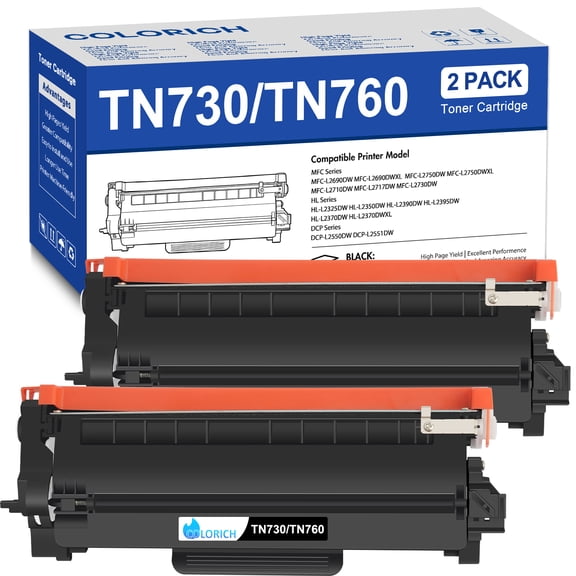 TN760 TN 760 Toner Cartridge Compatible for Brother TN730 TN760 Toner TN-730 TN-760 for MFC-L2710DW MFC-L2730DW HL-L2395DW HL-L2370DW DCP-L2550DW Printer (Black, 2-Pack)