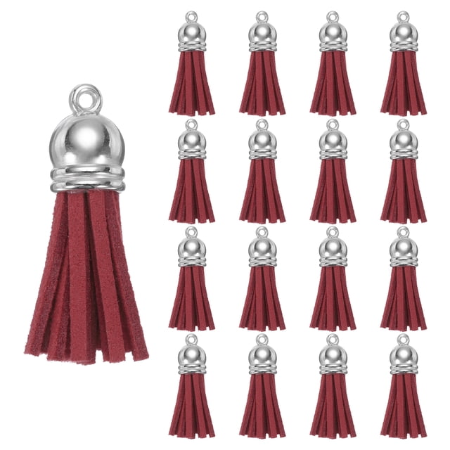 Uxcell 200 Piezas de Borlas para Llaveros, Borlas de Cuero a Granel para Manualidades, Pendientes de Borlas de Color, Rojo Vino