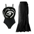 thumbnail image 2 of WREESH Womens One Piece Swimsuit Solid Color Swim Suits Beach Cover Ups Swimwear Bikini Lace Up Swimsuit Long Skirt Chiffon 2 Pcs Set Sleeveless Bathing Suits Black, 2 of 9