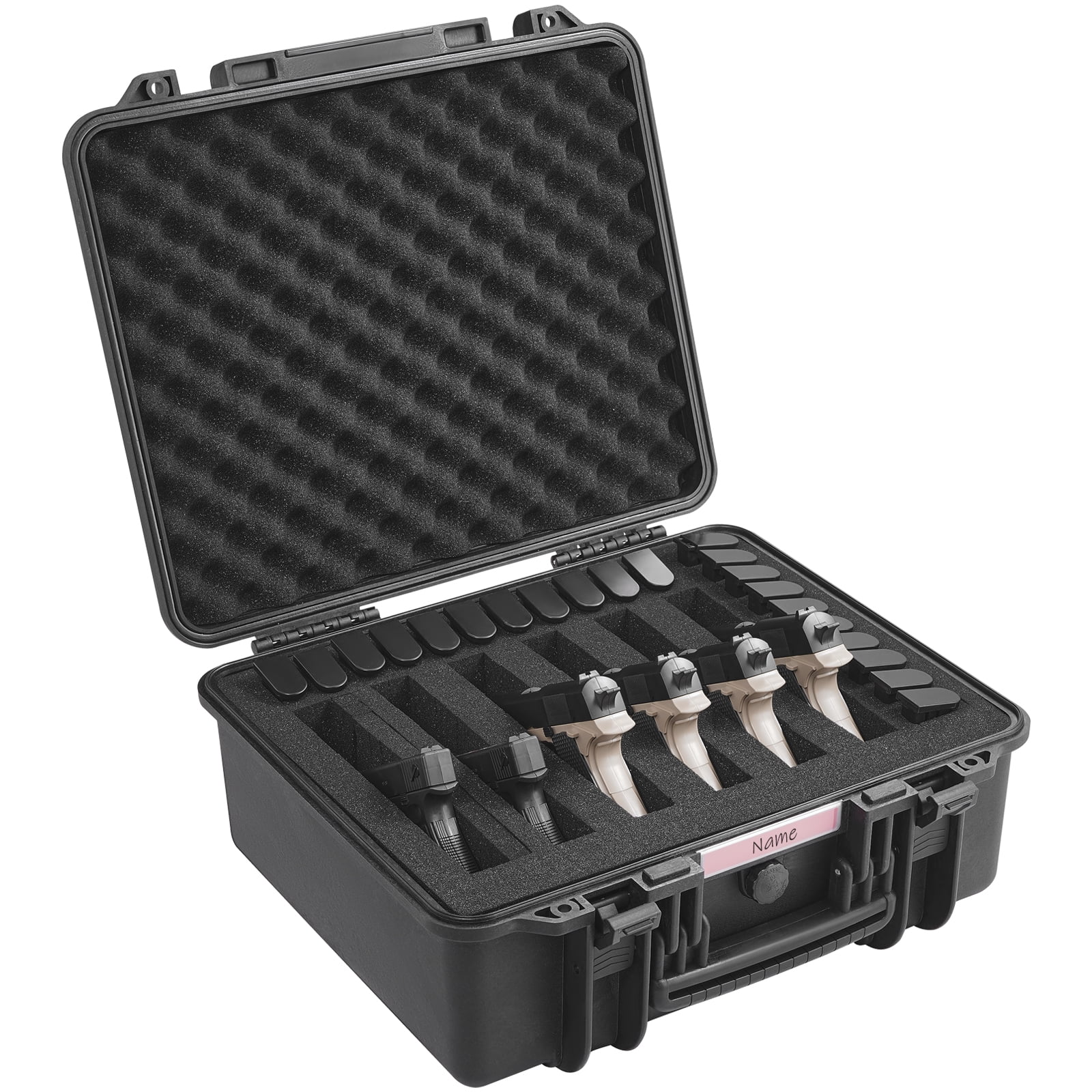 SKYSHALO Durable Pistol Containers with Customizable Foam Inserts, Water-Resistant & Secure Hard Handgun Case for Six Pistols, Dimensions 19.3x17.1x8.3 Inches, Features Lock Mechanism, Color: Black
