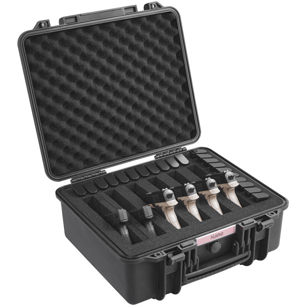 VEVOR Contenedores de pistola duraderos con inserciones de espuma personalizables, estuche rígido resistente al agua y seguro para seis pistolas, dimensiones 19.3x17.1x8.3 pulgadas