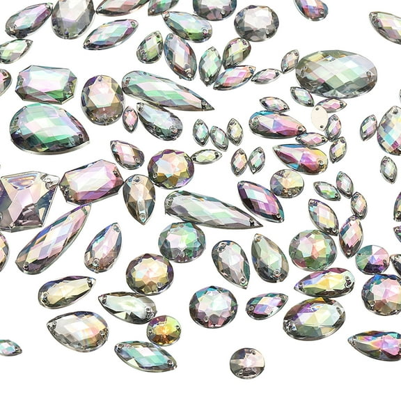 Uxcell Sew on Rhinestones Flatback Crystal Acrylic Gems Diamante for DIY Crafts Dress Clothes Shoes Bag Decorations - Mixed Shape (200Pcs, White AB)