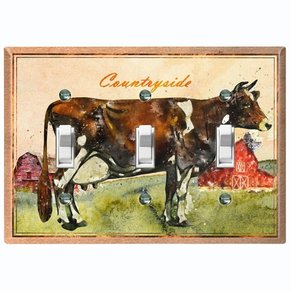 Metal Light Switch Plate Cover Cute Countryside Cow Animal Farm ANM001