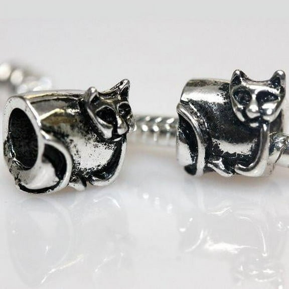 Cat Sitting Charm European Bead Compatible for Most European Snake Chain Bracelet