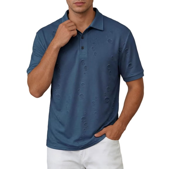 Men Polo Shirts Short Sleeve Quarter Button Up Tee Shirt Basic Blue Mens Casual Dress Shirts
