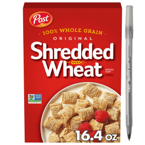 Post Shredded Wheat Whole Grain Breakfast Cereal, Excellent Source of Fiber with pan