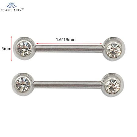 - 316L Stainless Steel With CZ Gem Barbell 1.6*19mm Labret Ring Ear Nail Ring Tongue Nipple Bar Ring Barbell Earring Body Piercing