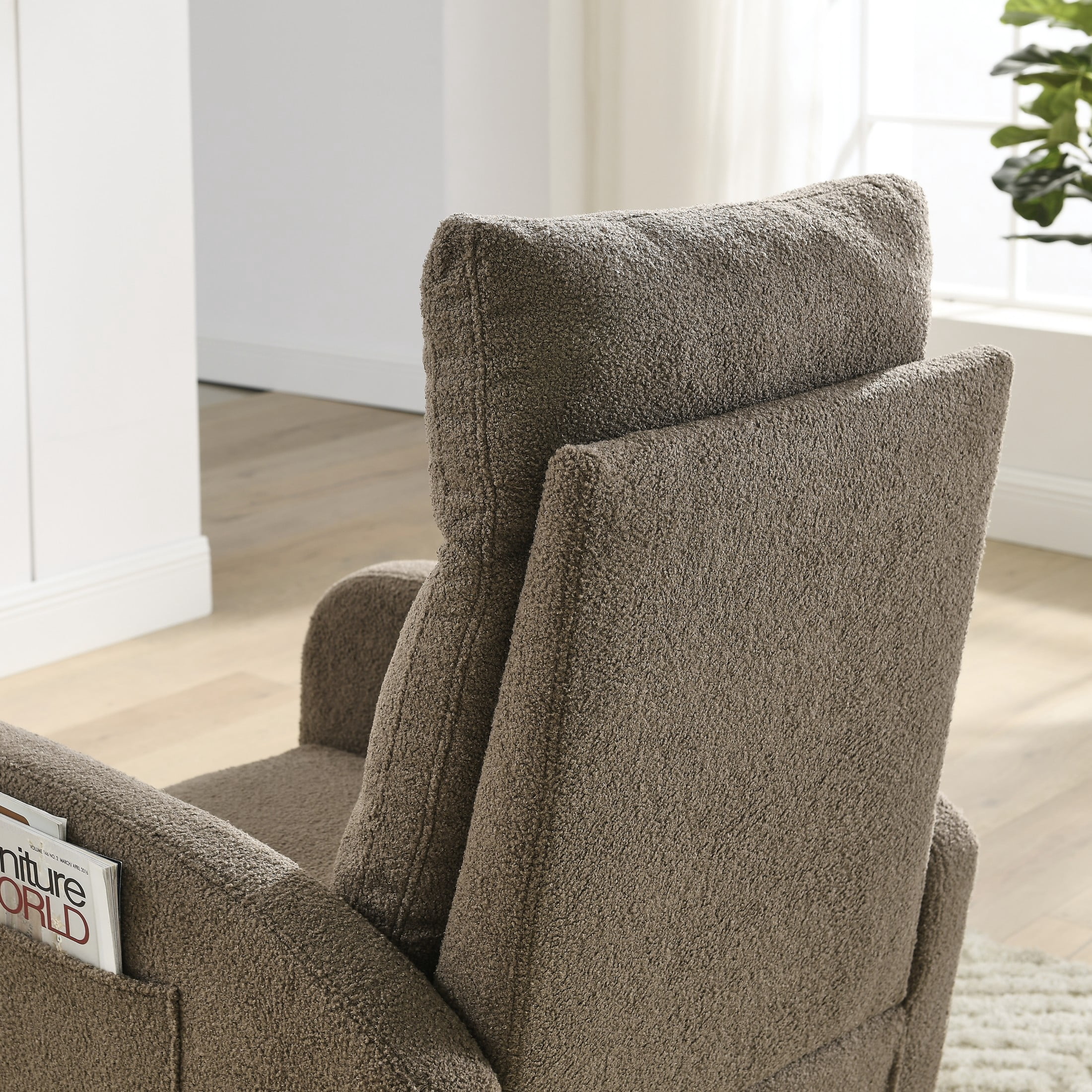 Onbeam Rocking Chair for Nursery - Living Room Lounge Armchair with Side Pockets - Coffee Fabric