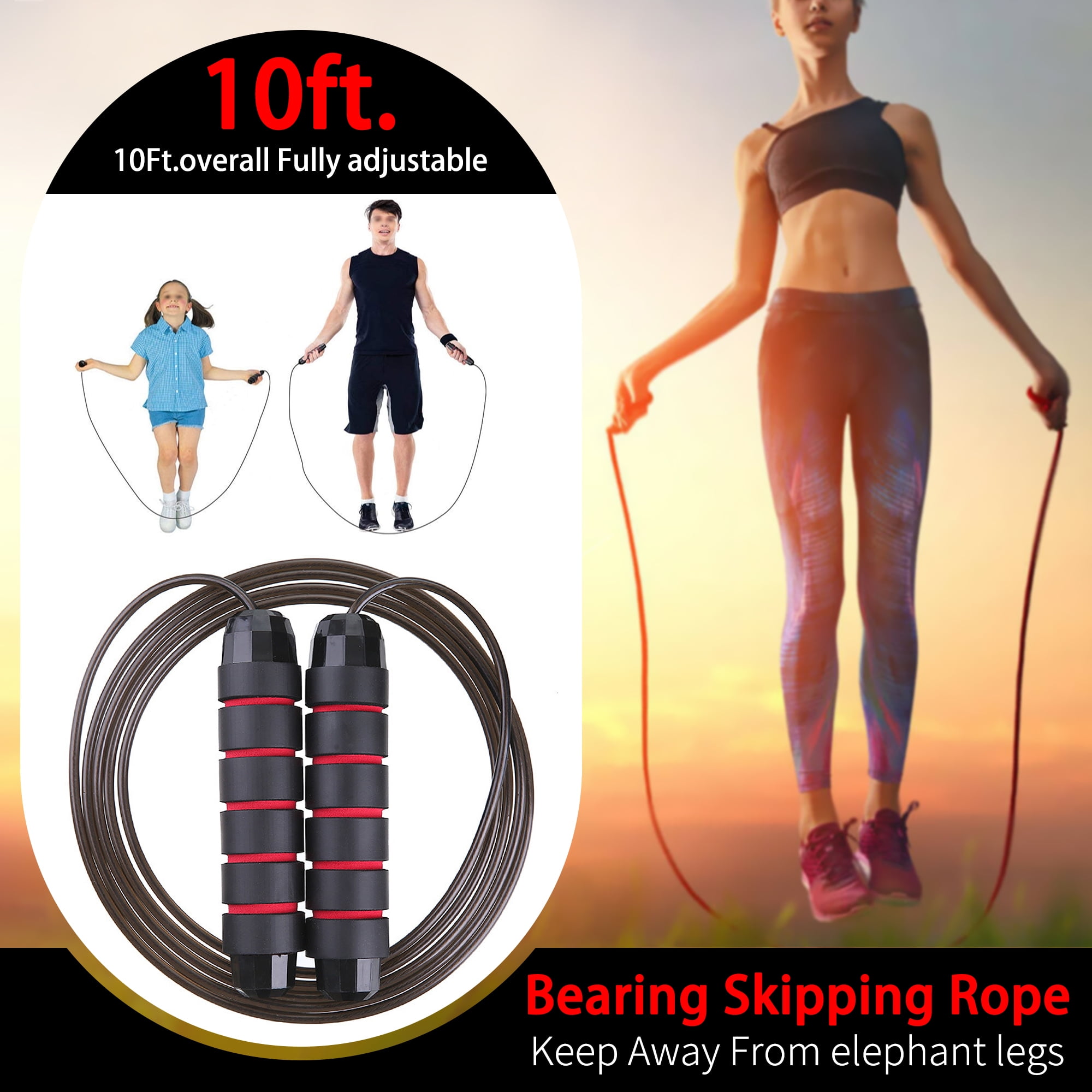 3m/10ft Adjustable Boxing Skipping Rope Gym Weighted Jump Adult Speed Ropes Kids 