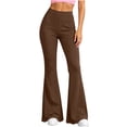 thumbnail image 2 of Ovbmpzd Flare Yoga Pants for Women Petite Tummy Control Brown Leggings Casual Mid Waist Long Leggings,XL, 2 of 6