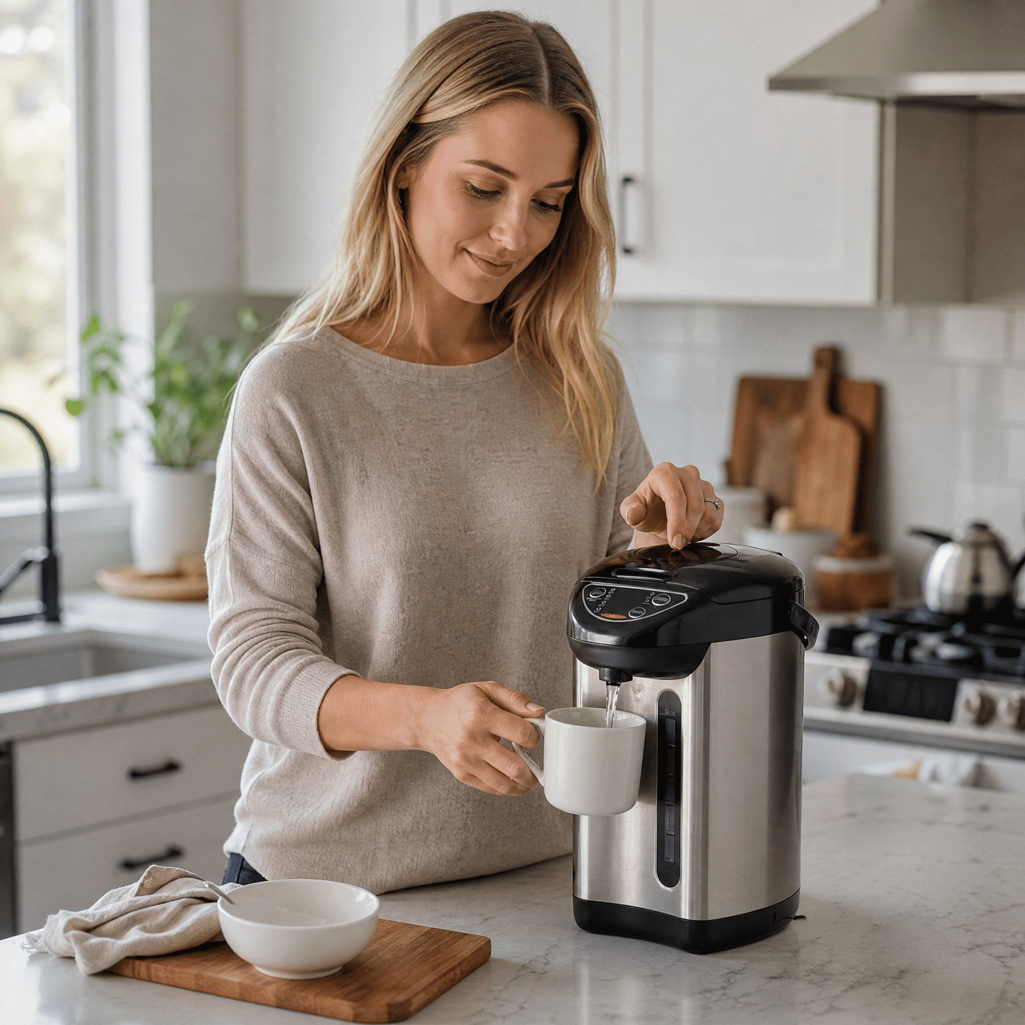 3L Hot Water Dispenser with 4 Temperature Settings, 680W Fast Heating, 304 Stainless Steel, Child Lock, 360° Base for Tea Coffee Milk