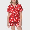 thumbnail image 2 of Girl Easter Pajamas Size 8 Easter Bunny Print Silk Button-Down Nightwear Sleepwear Easter Day Gift Sleepwear,120(4-5 Years),X2-Red, 2 of 5