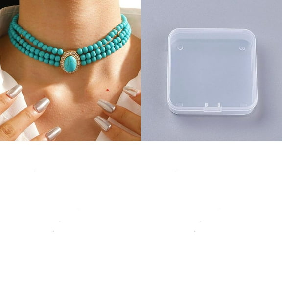1set 1pc Alloy & Turquoise 3 Layer Oval Chocker Necklaces for Women Golden 17.13 inch(43.5cm)