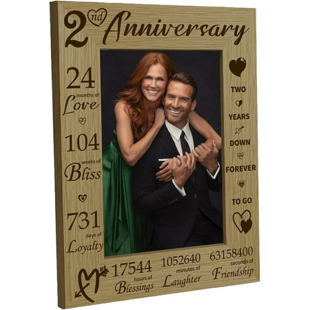 2nd Anniversary Picture Frame Wood Photo Frames 4 x 6 Engraved Display Wooden Tabletop Postcard Frame for Hanging Wall Gallery Girlfriend Wife Valentine s Day 2 Years of Marriage Gifts