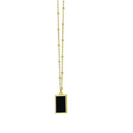 JewelStop 14k Yellow Gold Polished Finish 0.7mm Geometric Gem and Black Onyx Necklace, Spring Ring Clasp - 18"