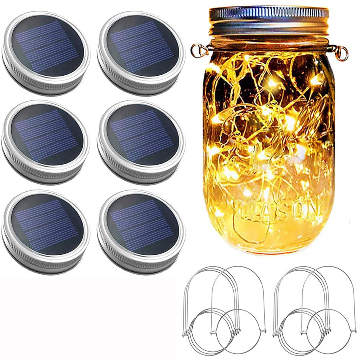 Set of 5 SOLAR Powered Mason Jar Lid Lights Canning Fruit Ball Jar Rustic Lamp 