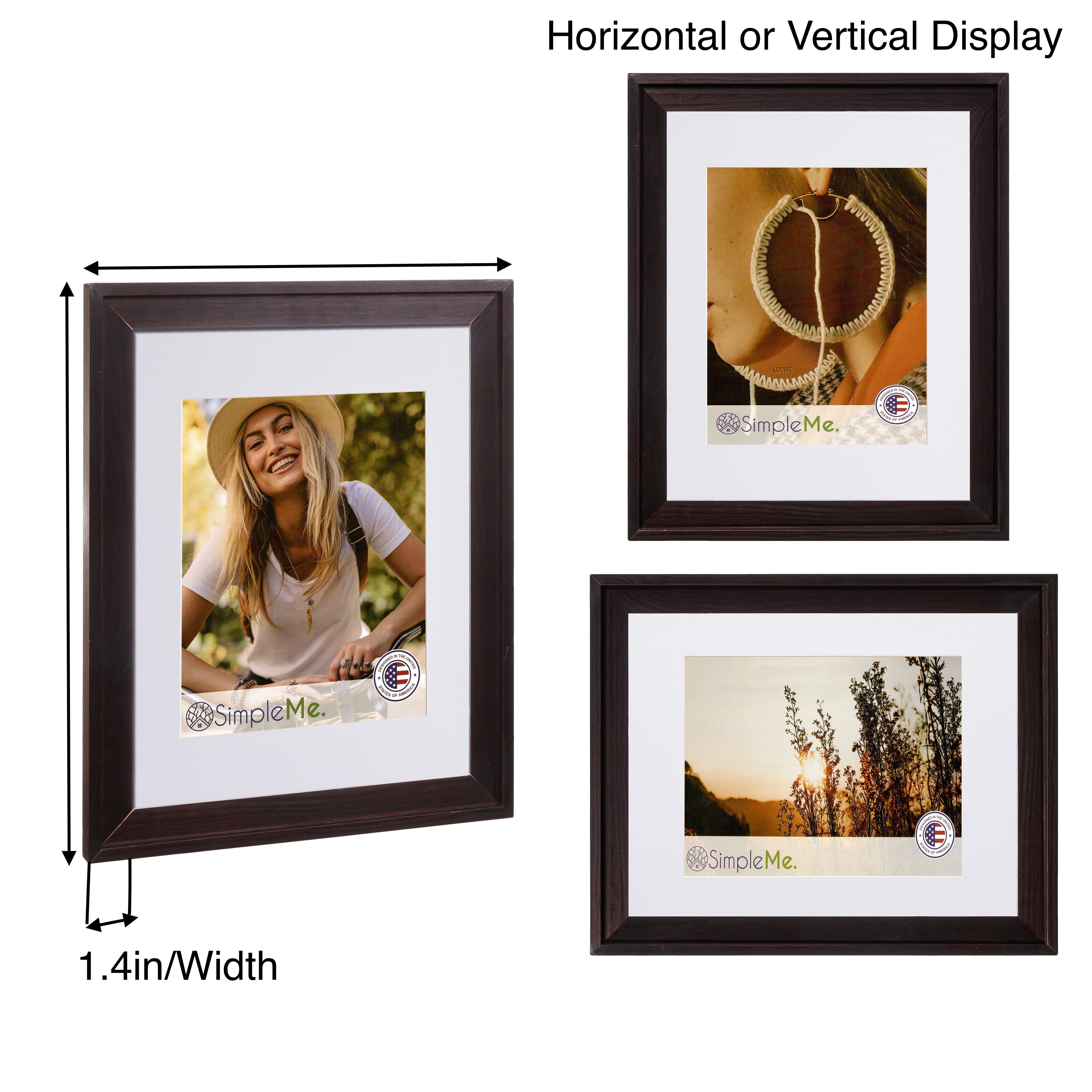 100% Solid Wood 16x20 Poster Picture Frame with Mat or 18x24 without Mat - Rustic Natural Wooden Wall Photo Frames, Brown