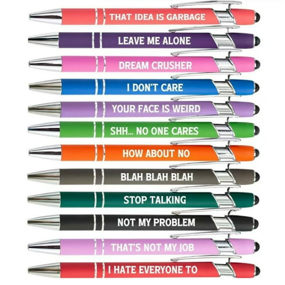 Funny Pens Fun Pen Funny and Inspirational Copywriting Pen Set Black Touchmonitor Ballpoint Pen (12 Count Set)