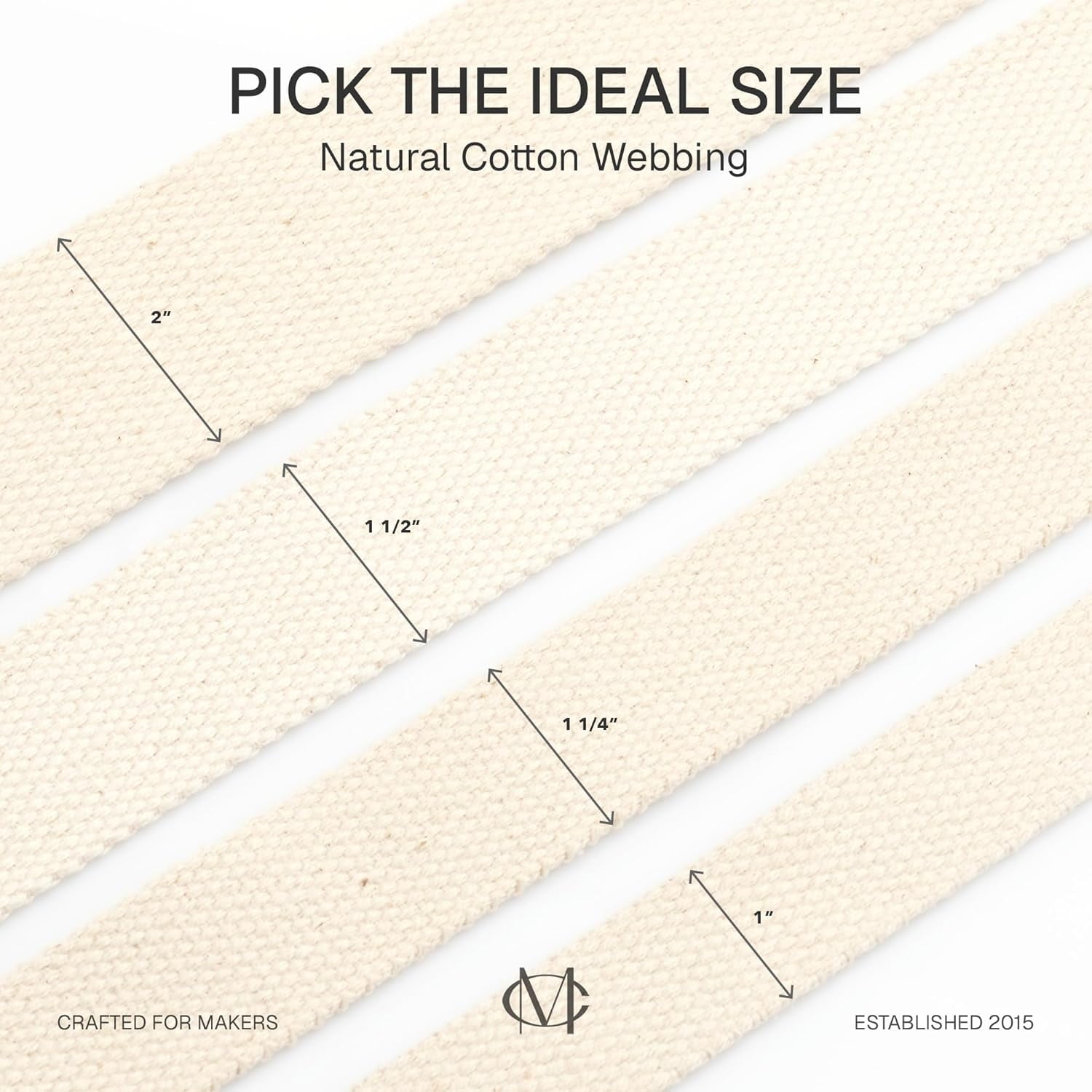 Natural Cotton Webbing Ribbon for Arts & Crafts, Fabric Purse Strap, Belting, Tote Bags (1 1/2 Inch, 50 Yards)