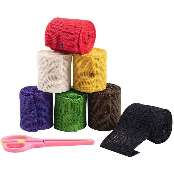 7 rollos de cinta de yute alambrada de 2 yardas/rollo y 2.3 pulgadas de ancho, cintas de yute naturales decorativas a granel para coronas, con 1 tijera de acero inoxidable