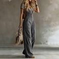 thumbnail image 4 of Ke1Clo Spring Fall Jumpsuits for Women Sleeveless Loose Wide Leg Cargo Rompers with Pocket Casual Solid High Waist Romper Dark Gray M, 4 of 5