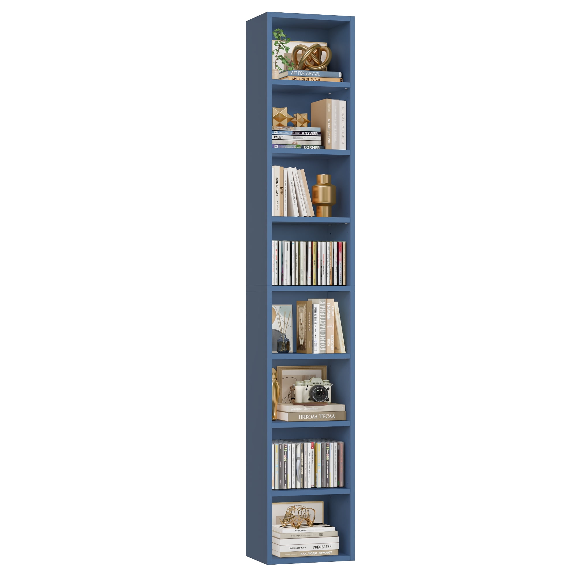 Homfa 8-Tier Media Tower, CD DVD Media Storage Unit with 4 Adjustable Shelves for Living Room Bedroom, Blue