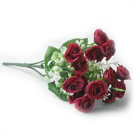 - Roll Heart Silk Artificial Rose Flowers Bouquet With 15 Heads for Wedding Home Decor