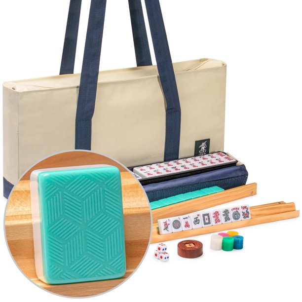Set de mahjong americano amarillo Mountain Harbor Mint con bolsa de mano