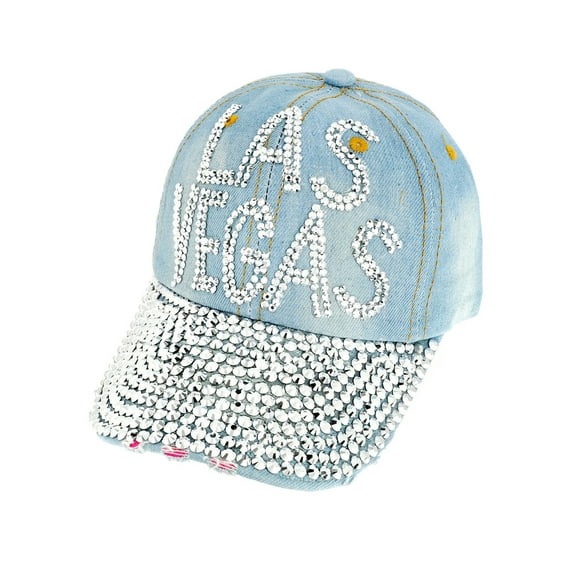 Womens Las Vegas Studded Fashion Baseball Cap - Light Denim