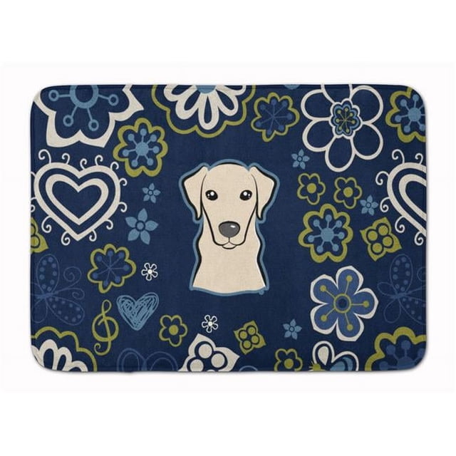 Carolines Treasures BB5073RUG Bleu Fleurs Jaune Labrador Machine Lavable Mémoire Mousse Tapis