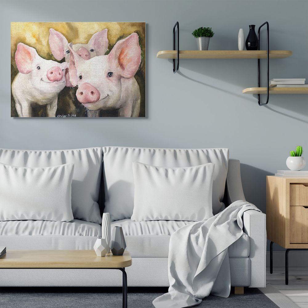 Stupell Industries Baby Pigs Animal Yellow Watercolor Painting Super Canvas Wall Art by George Dyachenko