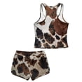 thumbnail image 5 of Xoenoiee Brown Cow Print Girls Tankini Swimsuits Two Piece Swimwear Tween Tummy Control Bathing Suit with Shorts Plus Size Modest Tank Top, 8-9 Years, 5 of 7