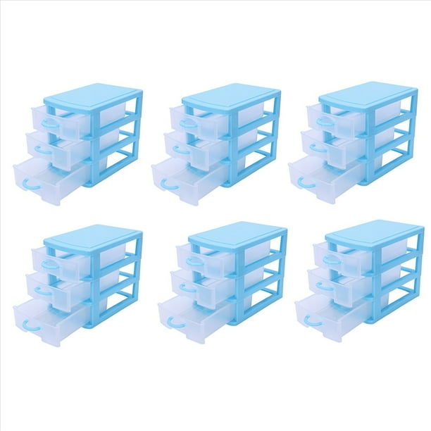 6X Mini Caja de Almacenamiento de Plástico Tipo Cajón Translúcido (Azul 3