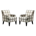 thumbnail image 3 of Upholstery Armchairs Set of 2 Accent Chairs Sofa Couch Wood Legs Nailhead Trim Bedroom Home Living Room Plaid White Beige, 3 of 13