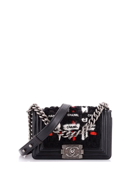 Pre-Owned Boy Flap Bag Quilted Logo Ribbon and Tweed Small By Rebag