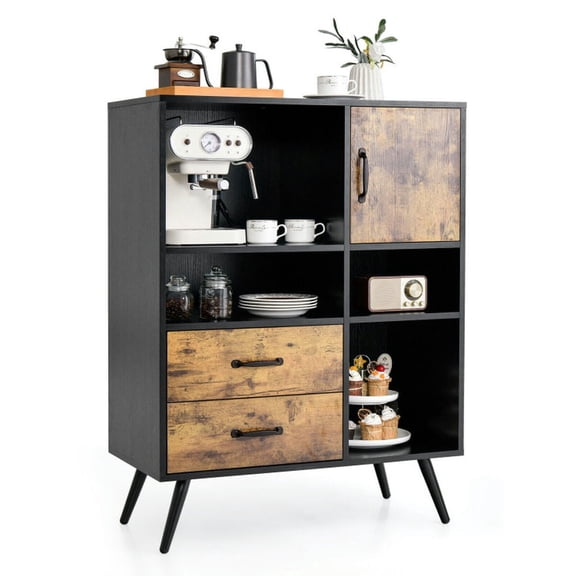 Demi Bonn Kitchen Storage Cabinet, Buffet Sideboard,dustrial Buffet Sideboard Kitchen Cupboard with Cubbies Drawers, for Dining Room, Kitchen, Living Room, Rustic Brown