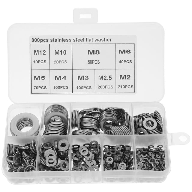 Kit surtido de 800 arandelas planas de acero inoxidable 304 para tornillos y pernos, para uso doméstico e industrial