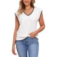 thumbnail image 1 of INSPIRAR CHIC Chaleco de Mujer Cuello en V Uniforme Escolar Sin Mangas Suéter de Punto Color Contrastante M Blanco, 1 of 6