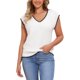 thumbnail image 1 of INSPIRAR CHIC Chaleco de Mujer Cuello en V Uniforme Escolar Sin Mangas Suéter de Punto Color Contrastante M Blanco, 1 of 6
