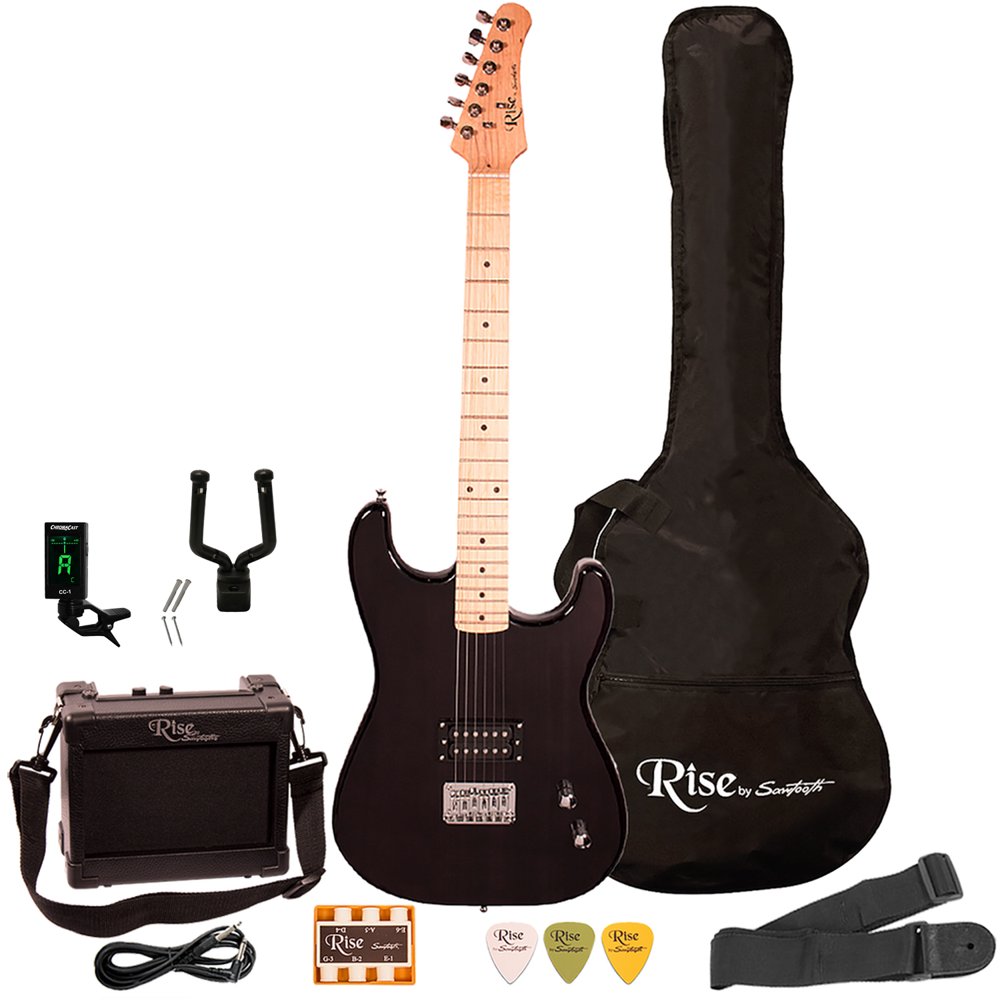 Rise by Sawtooth Electric Guitar Beginner Bundle in Black, Includes Amp